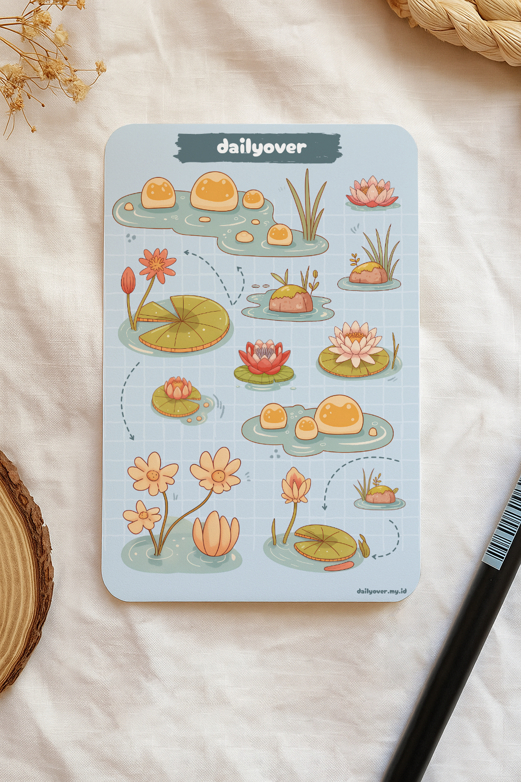  Whimsical Lotus Pond – 12-Piece Digital Sticker Pack