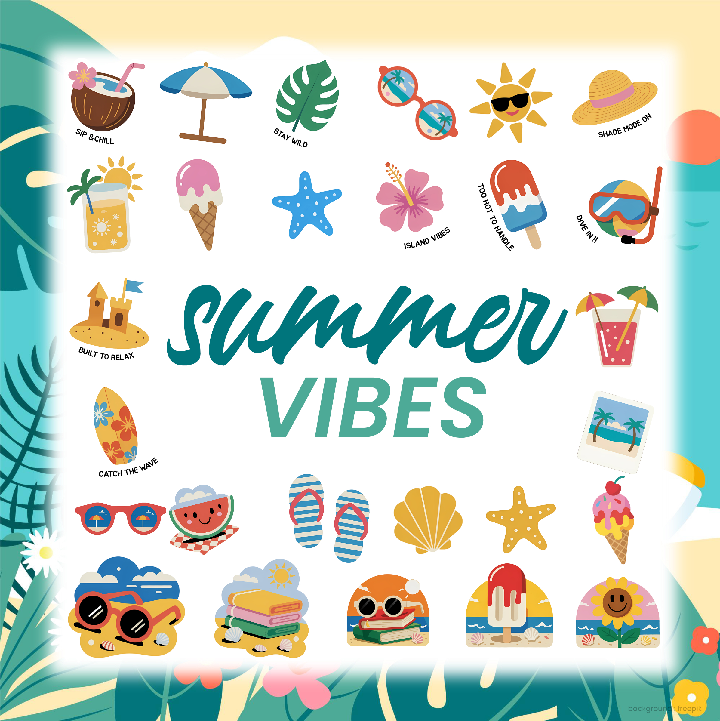 Summer Vibes Digital Sticker Pack – 27 Cute & Fun Designs