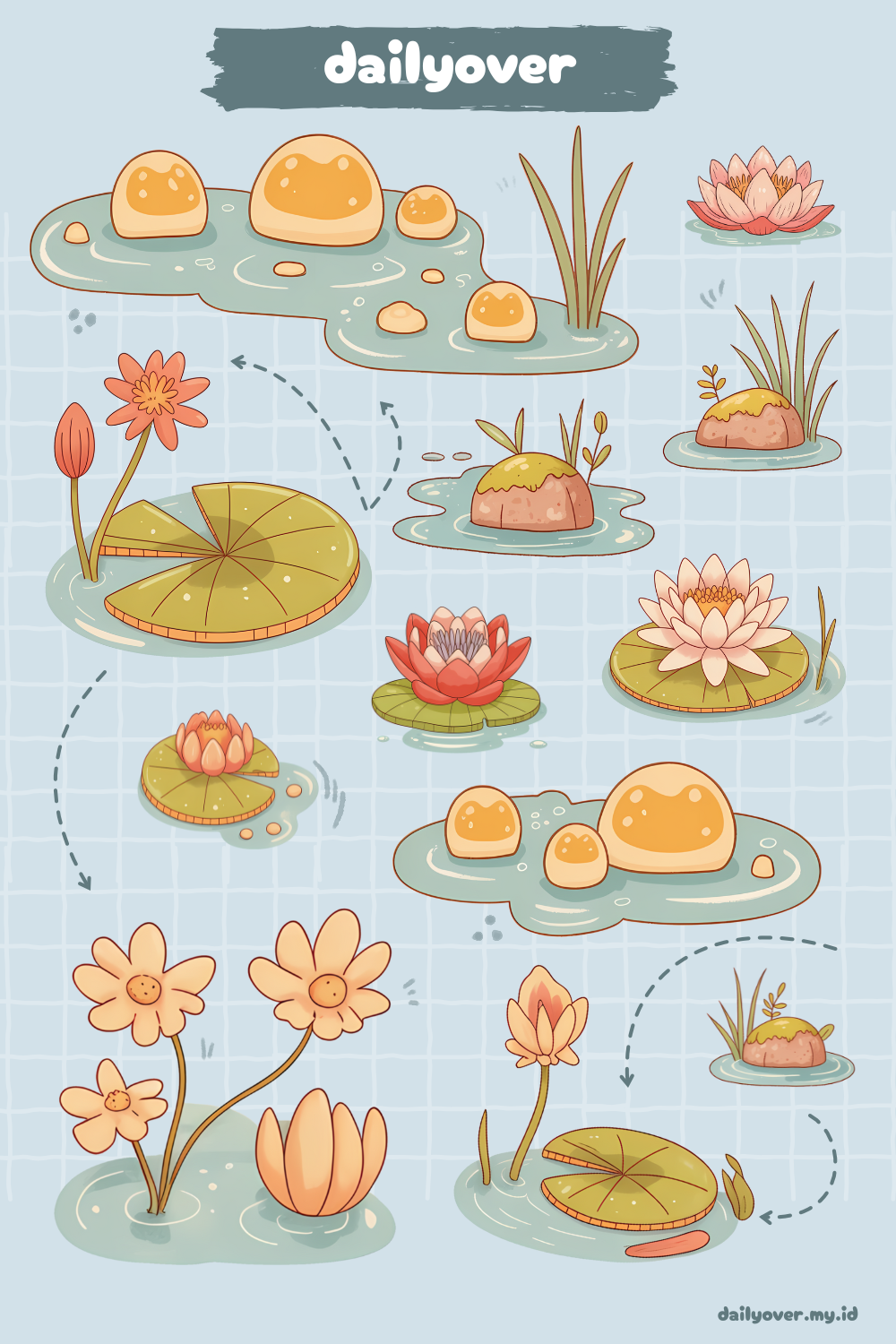  Whimsical Lotus Pond – 12-Piece Digital Sticker Pack - View 4